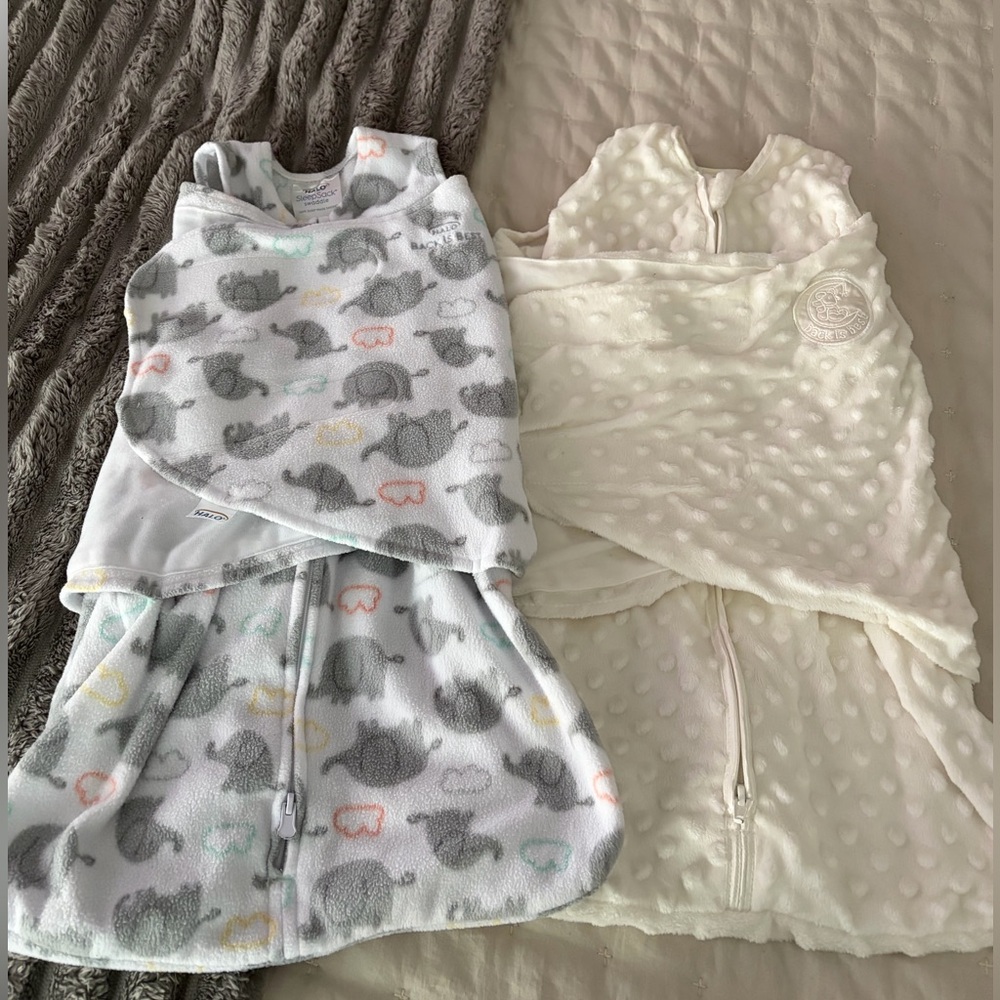 Halo Baby Sleep Sacks Set - Gray Elephant Print & Cream Textured